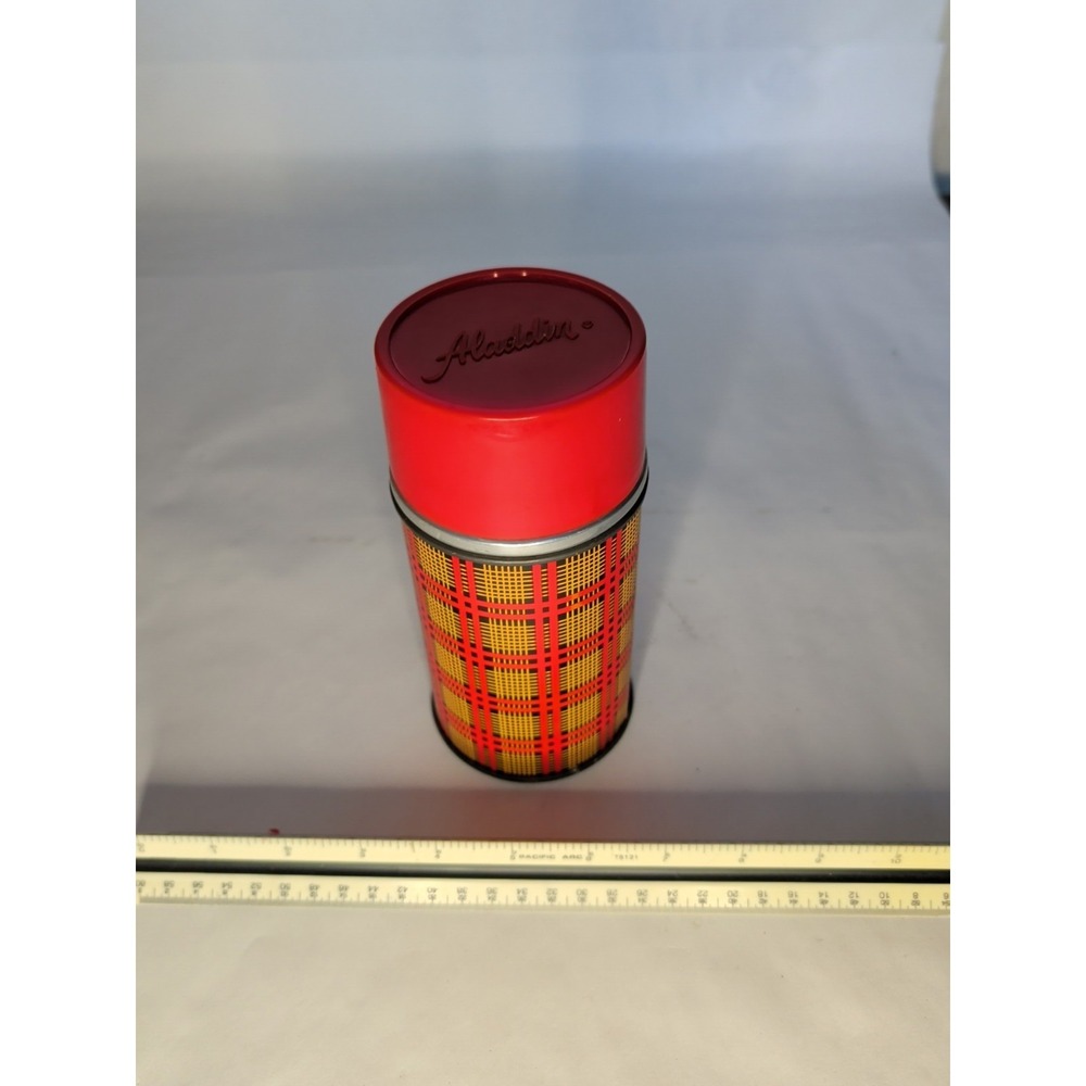 Vintage‎ Aladdin Thermos Bottle Wide Mouth  Red Green  Tartan Plaid